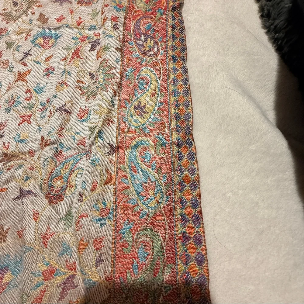✨ Luxe Indian Wool–Silk Jacquard Shawl | Hyderabad Artisan Weave | 30 x 80 NWOT - Picture 11 of 13